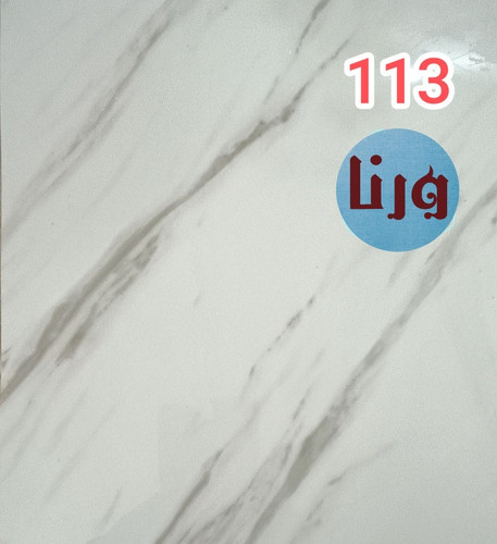 برچسب مخصوص کف طرح سنگ سفید با رگه های طوسی و کرم های گلاس کد 113