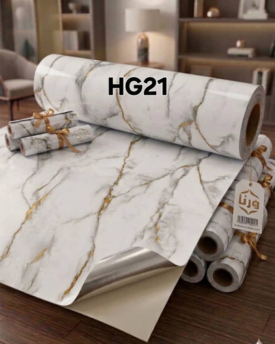 ورق چسبی طرح سنگ مرمر سفید طلایی برای کابینت